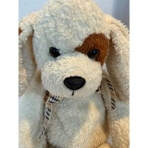 Fiesta Cuddle Bean Bag Dog Plush Cream Brown Spotted Puppy Plaid Ribbon A01402